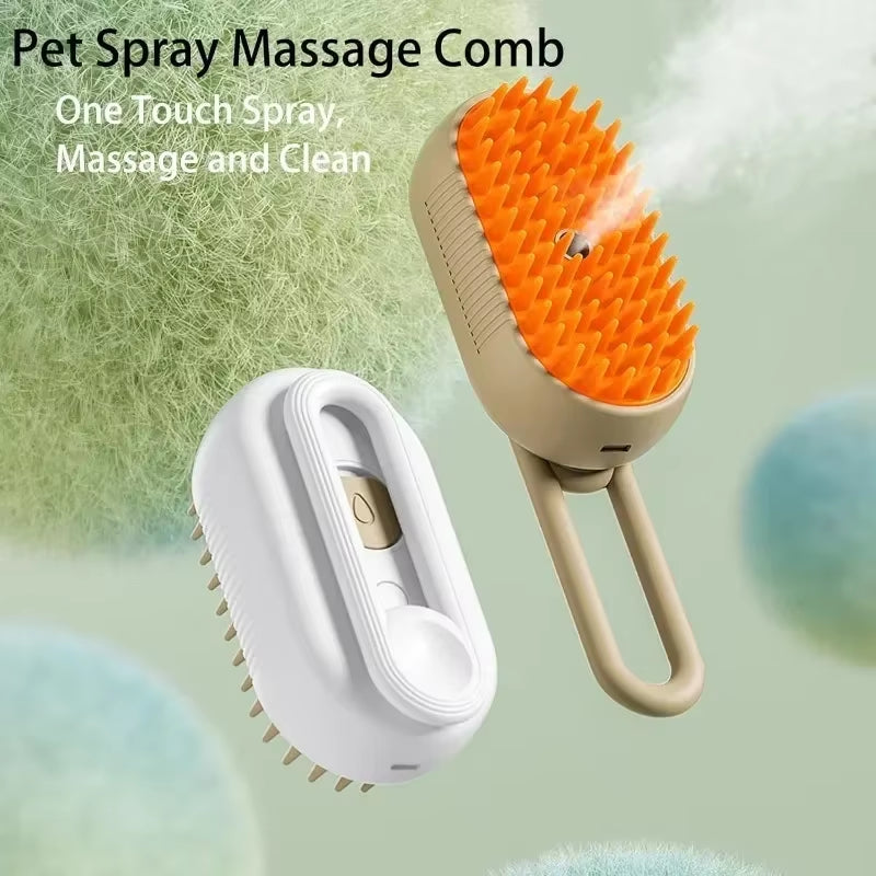 Steamy Dog Brush Electric Spray Cat Hair Brush 3 In1 Dog Steamer Brush for Massage Pet Grooming Removing Tangled and Loose Hair