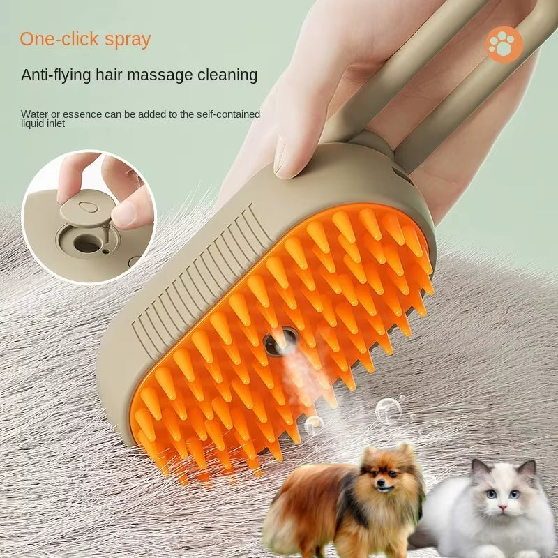 Steamy Dog Brush Electric Spray Cat Hair Brush 3 In1 Dog Steamer Brush for Massage Pet Grooming Removing Tangled and Loose Hair